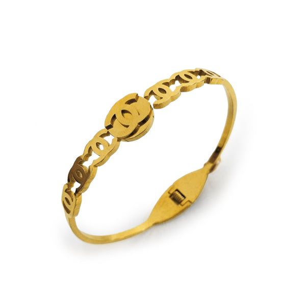 Chanel-Inspired Stainless Steel Bangle & Bracelet – Elegant Designer-Inspired Jewelry