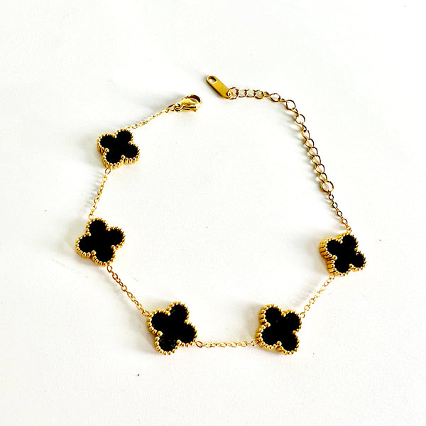 Ella Clover Black 18K Gold Plated Bracelet – Elegant & Stylish Charm Jewelry