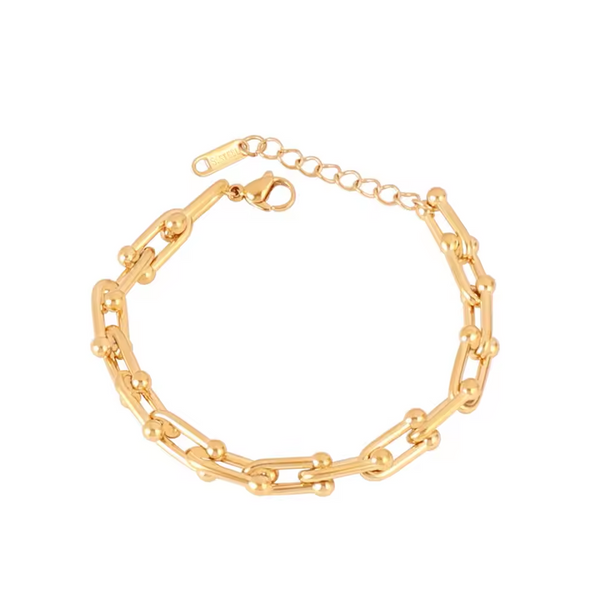 Chunky Horseshoe Chain Bracelet – Gold/Silver Stainless Steel U-Link Wristband | Unisex Hip-Hop Jewelry 2025