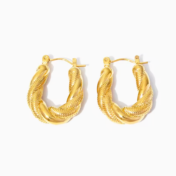 Minimalist Geometric Twist Hoop Earrings – Stainless Steel Gold Plated Statement Jewelry for Women