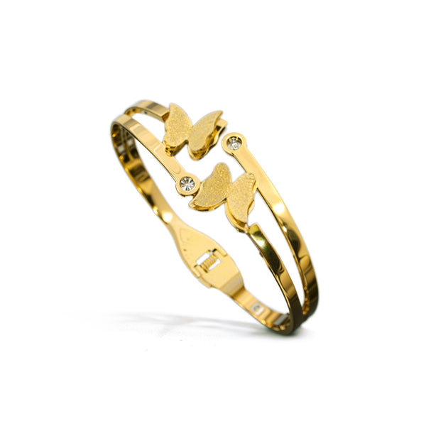 Gold Stainless Steel Butterfly Bangle & Bracelet – Elegant and Durable Jewelry for Women