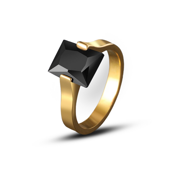 Minimalist Black Stone Stainless Steel Ring – Modern Geometric Statement Jewelry